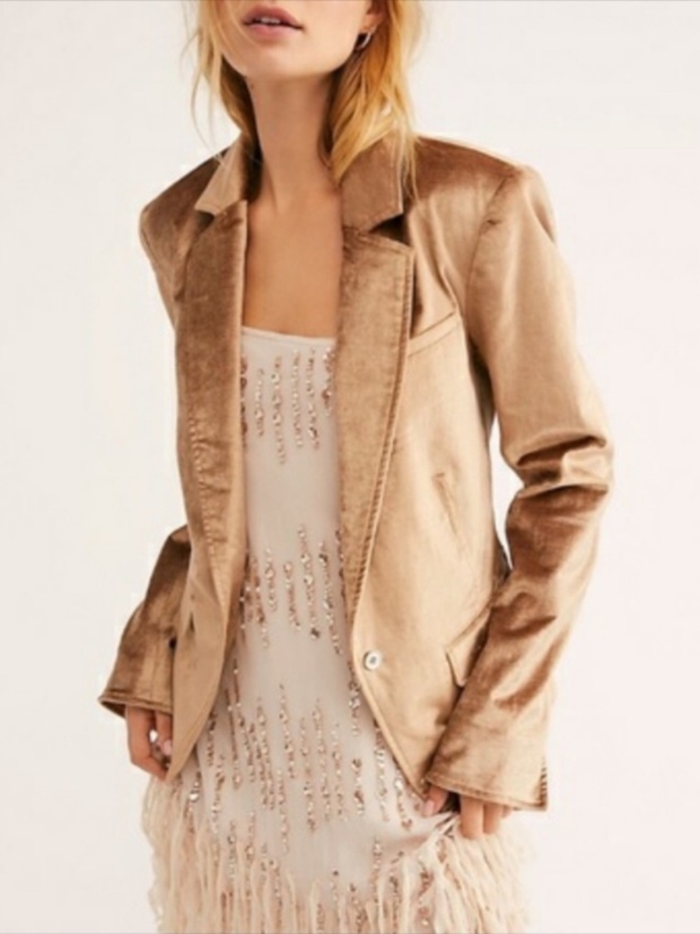 Free People Crushed Velvet Blazer Taupe